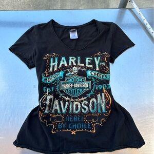 Harley-Davidson women’s Tee in Black with Orange and Blue Accents